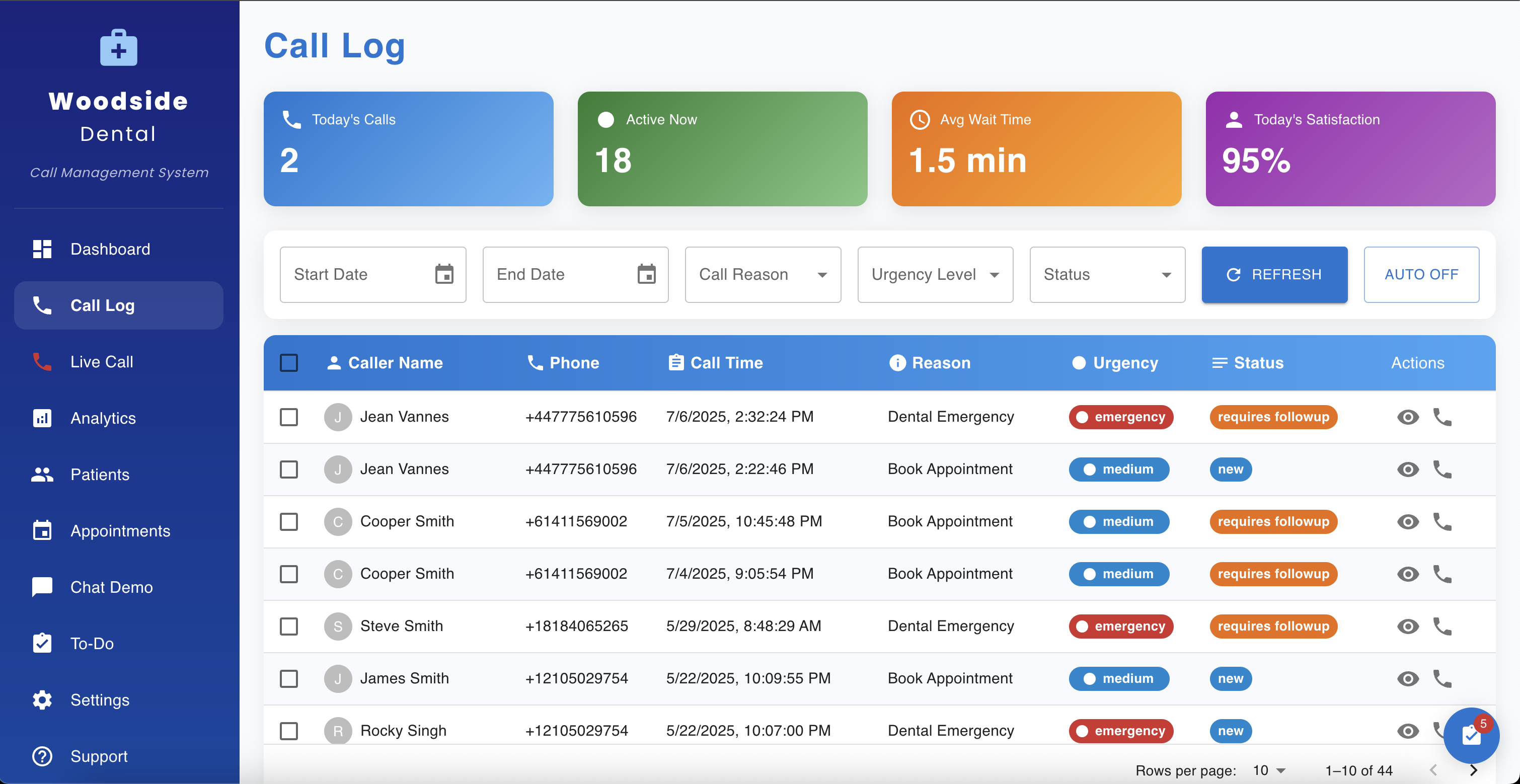 AI Voice Agent Call Log